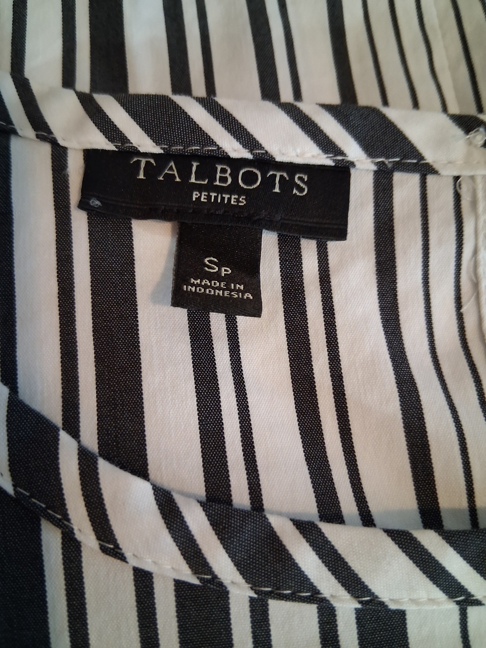 Talbots Poplin Black & White Vertical Stripe Tie-Hem Blouse Career Preppy - Picture 7 of 8